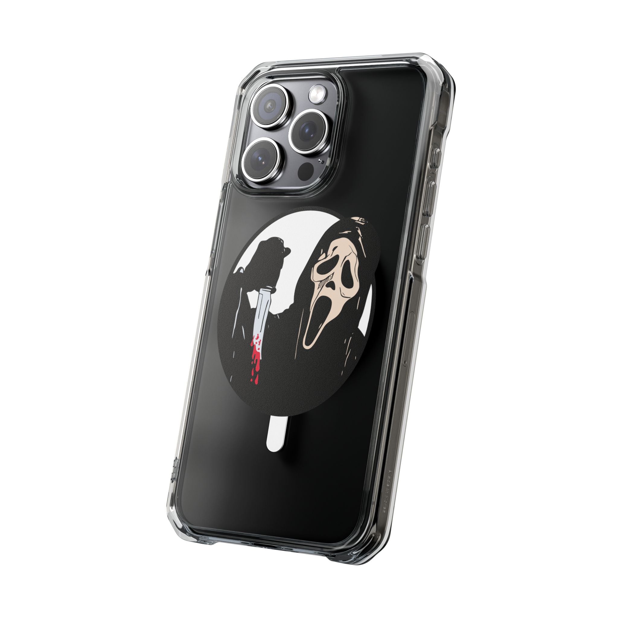Clear Magnetic Phone Case — Scream Mask & Knife Horror Design