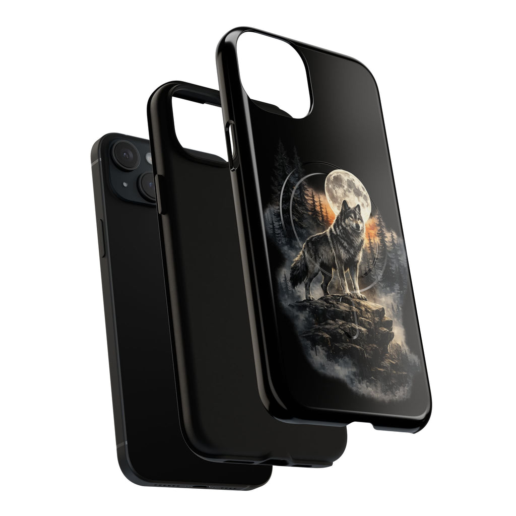 Wolf Moon Tough Magnetic Phone Case — Protective Magnetic iPhone Cover with Full Moon Forest Design