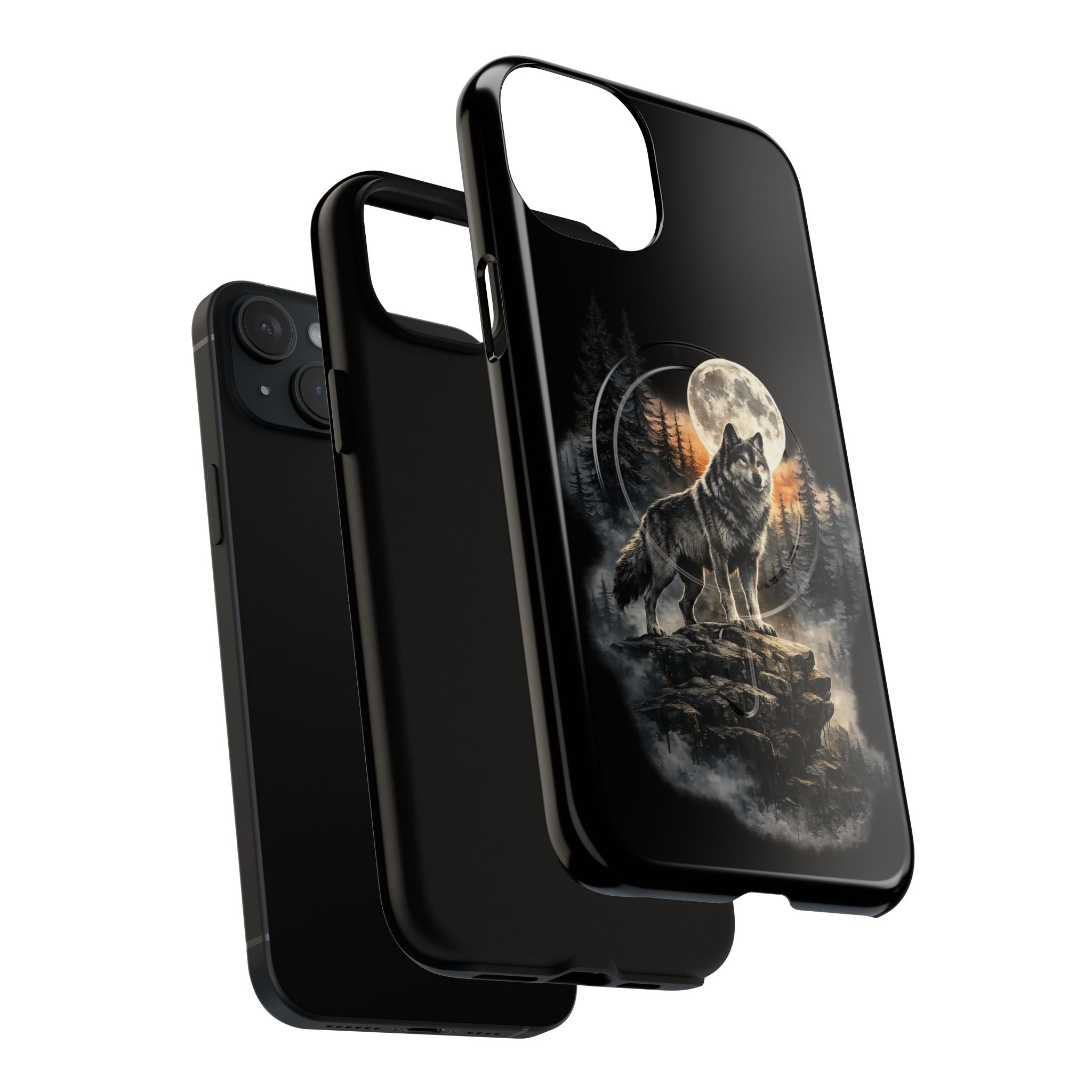 Wolf Moon Tough Magnetic Phone Case — Protective Magnetic iPhone Cover with Full Moon Forest Design