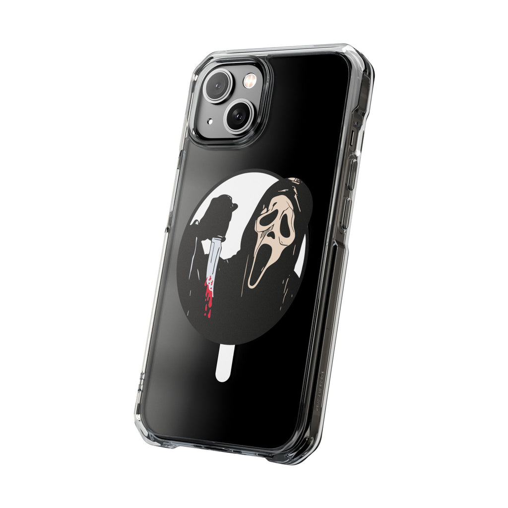 Clear Magnetic Phone Case — Scream Mask & Knife Horror Design