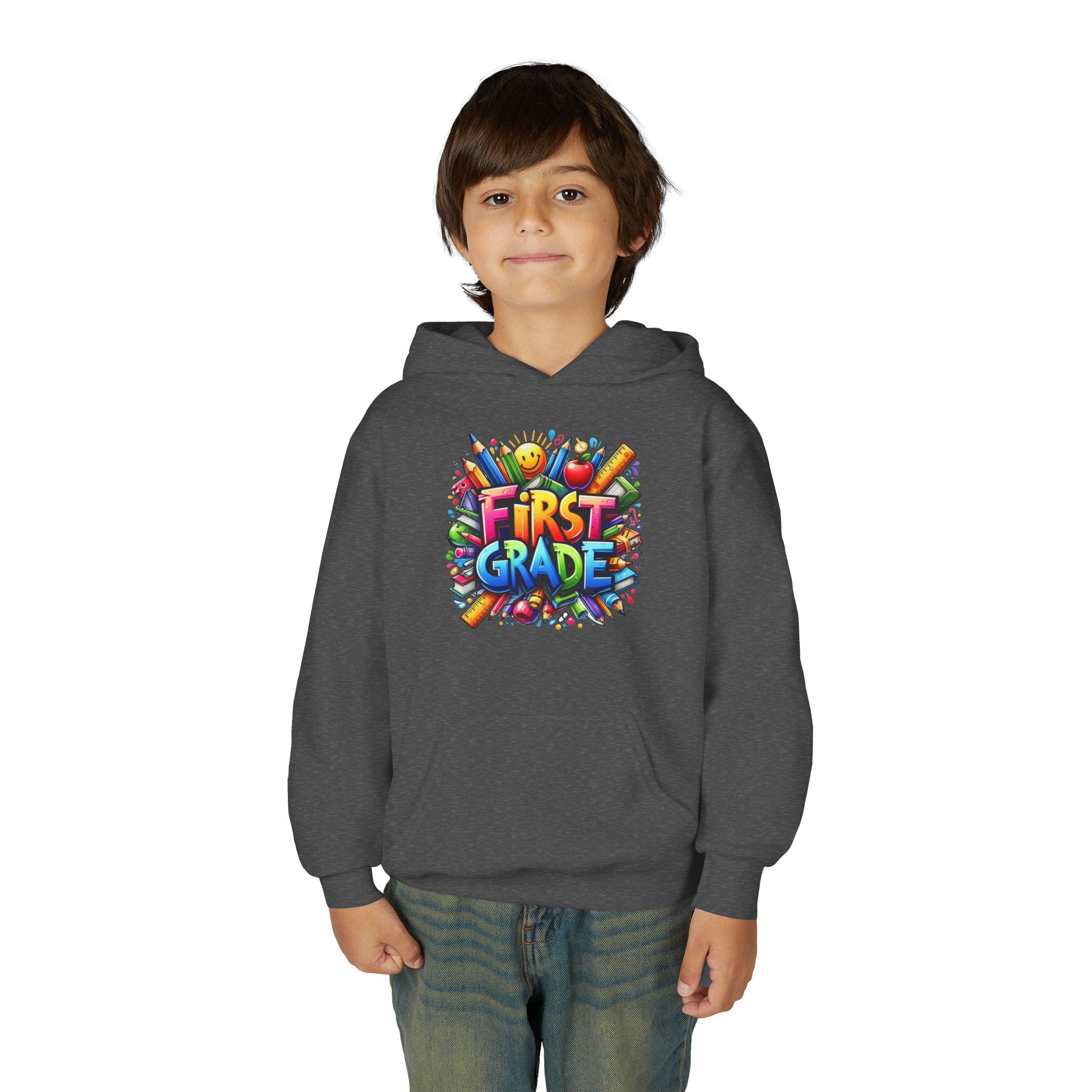First Grade Kids Hoodie — Colorful School Back-to-School Sweatshirt