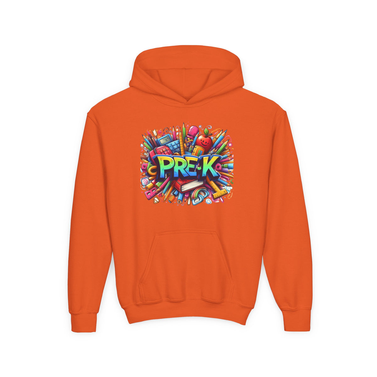 Pre-K Kids Hoodie - Colorful School Supplies Design, Preschool Back-to-School Sweatshirt