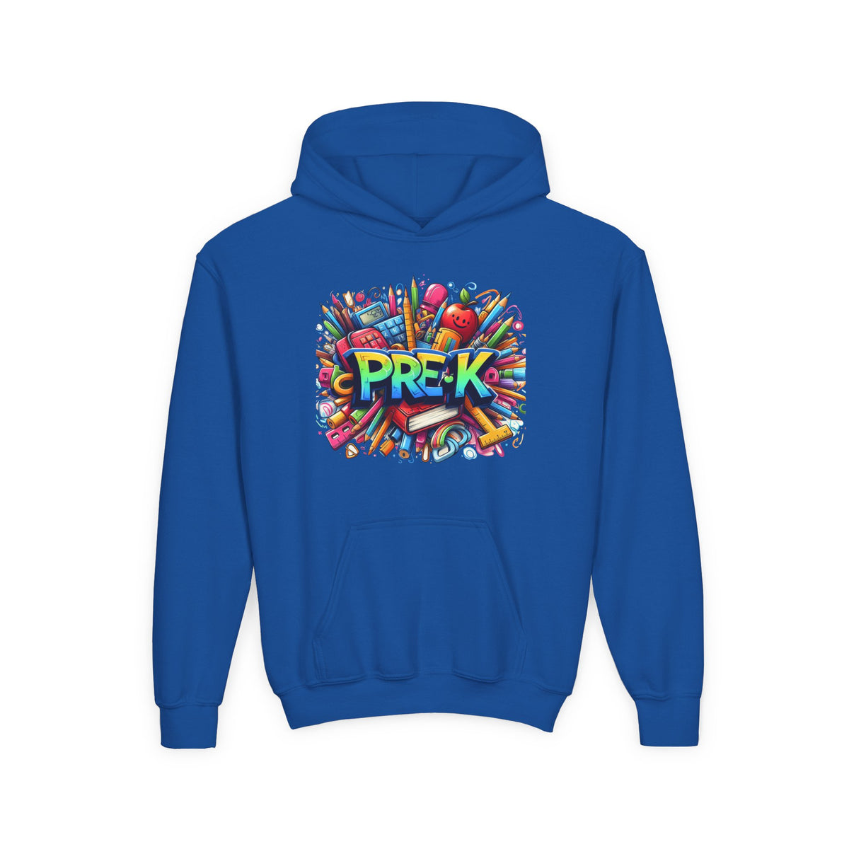 Pre-K Kids Hoodie - Colorful School Supplies Design, Preschool Back-to-School Sweatshirt