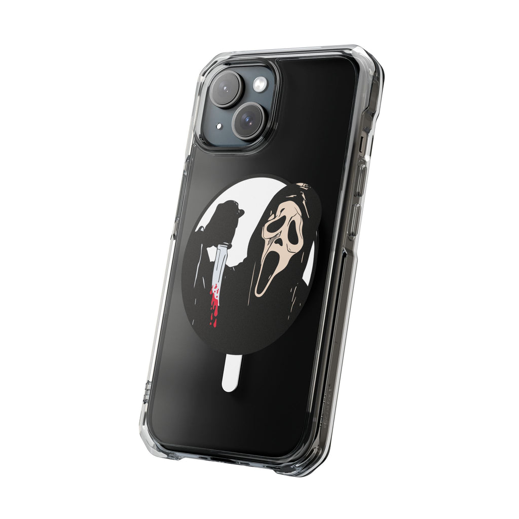 Clear Magnetic Phone Case — Scream Mask & Knife Horror Design