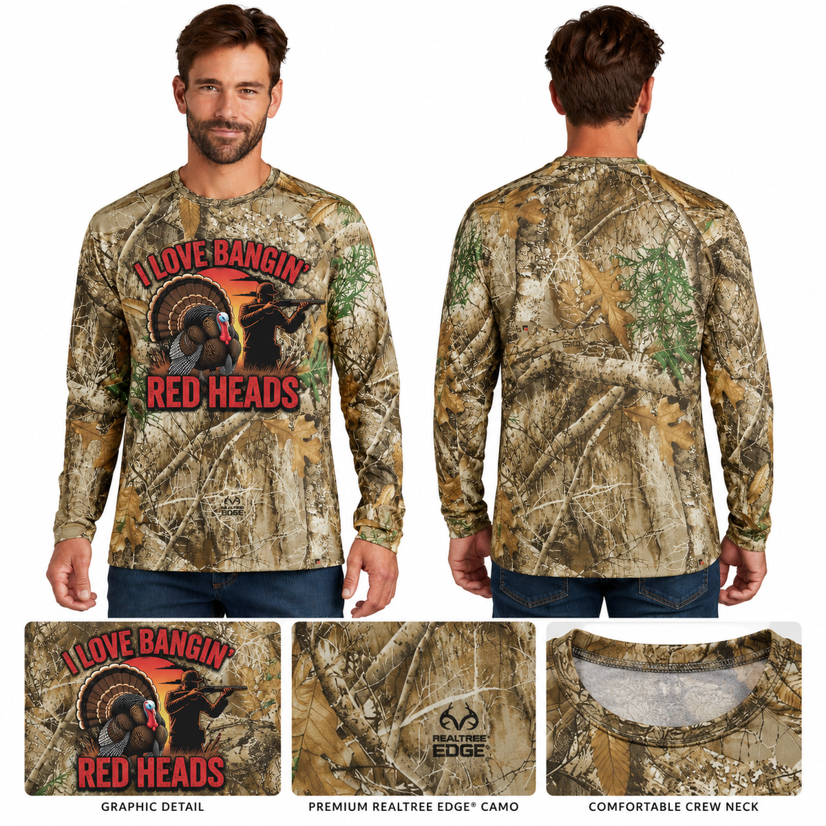 Turkey Hunting Long Sleeve Tee — “I Love Barkin’ Red Heads” Graphic
