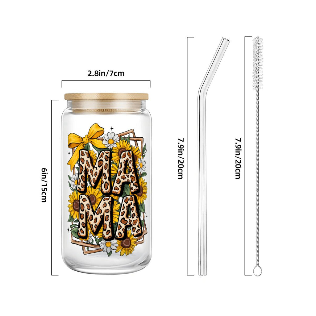 Glass Tumbler with Straw  Bamboo Lid  (16oz) Mama