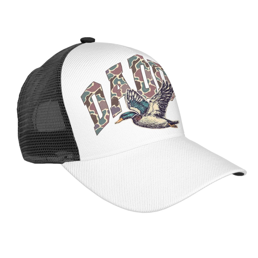 Mesh Baseball Cap (Full Pattern) Mallard Duck Hunting Dad Retro Camouflage Daddy Father's Day TShirt