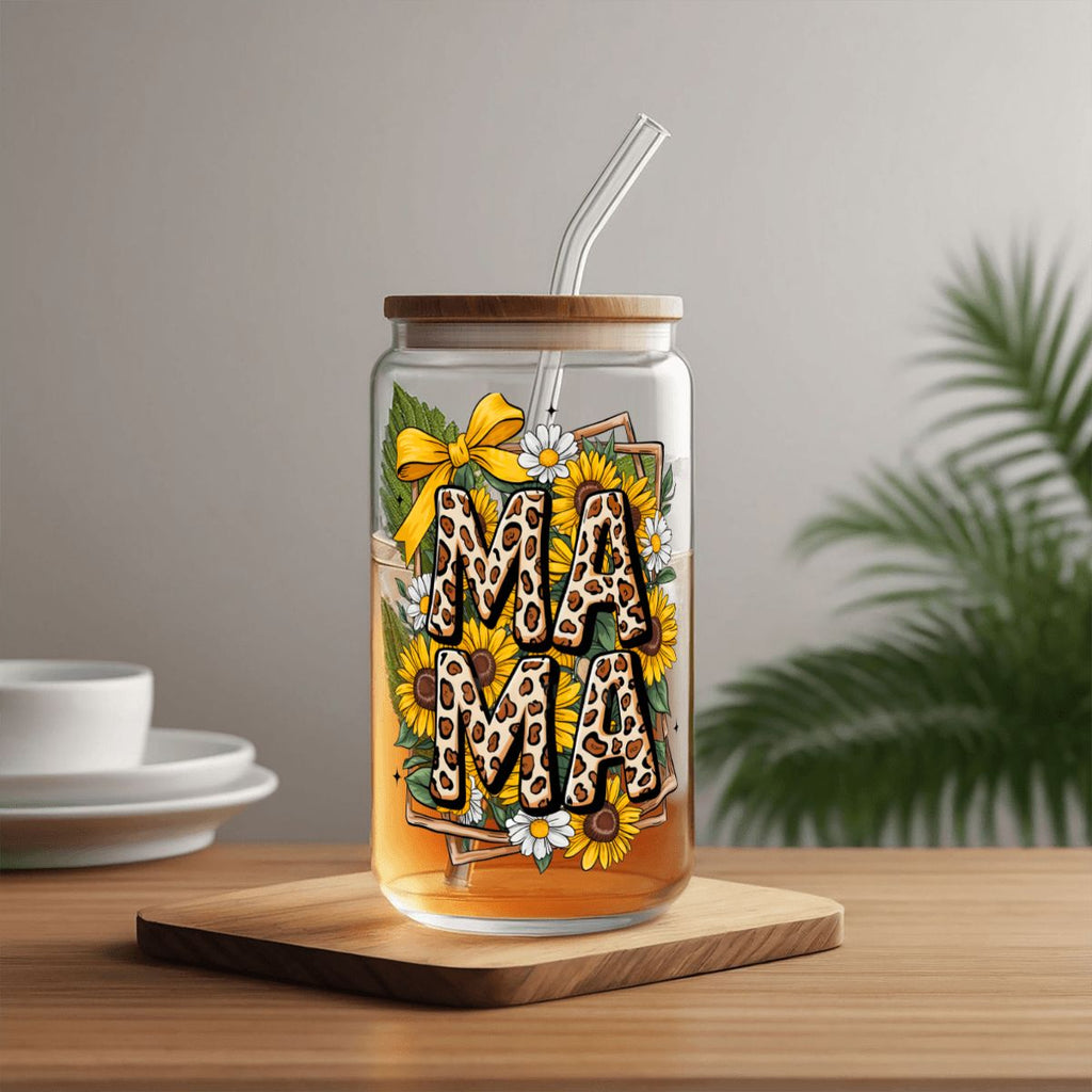 Glass Tumbler with Straw  Bamboo Lid  (16oz) Mama