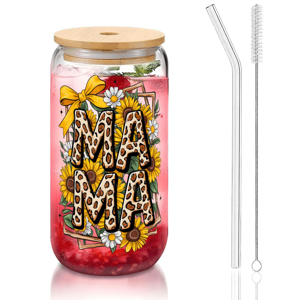 Glass Tumbler with Straw  Bamboo Lid  (16oz) Mama