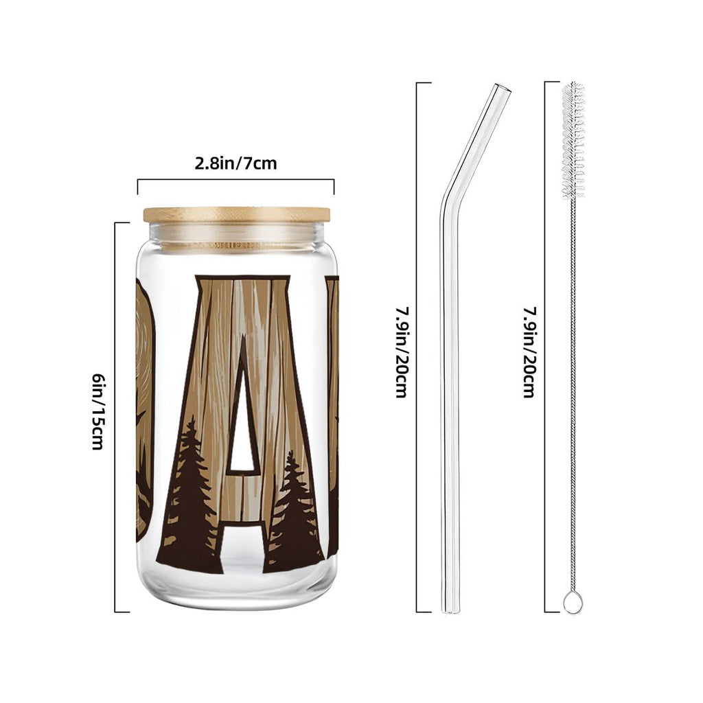 Glass Tumbler with Straw  Bamboo Lid  (16oz) Mama Hunting Dad Deer Camouflage Camo Waterfowl Deer Camo Men TShirt